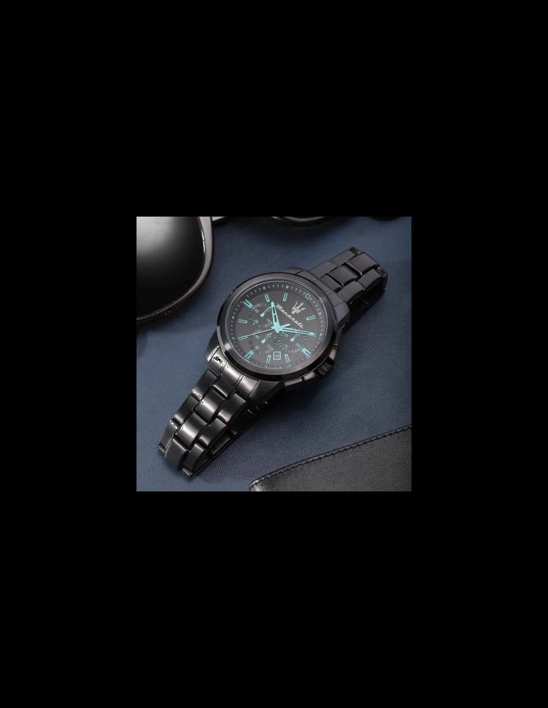 Montre Maserati Successo Aqua Edition R8873644003 Acier noire détails turquoise vue 4