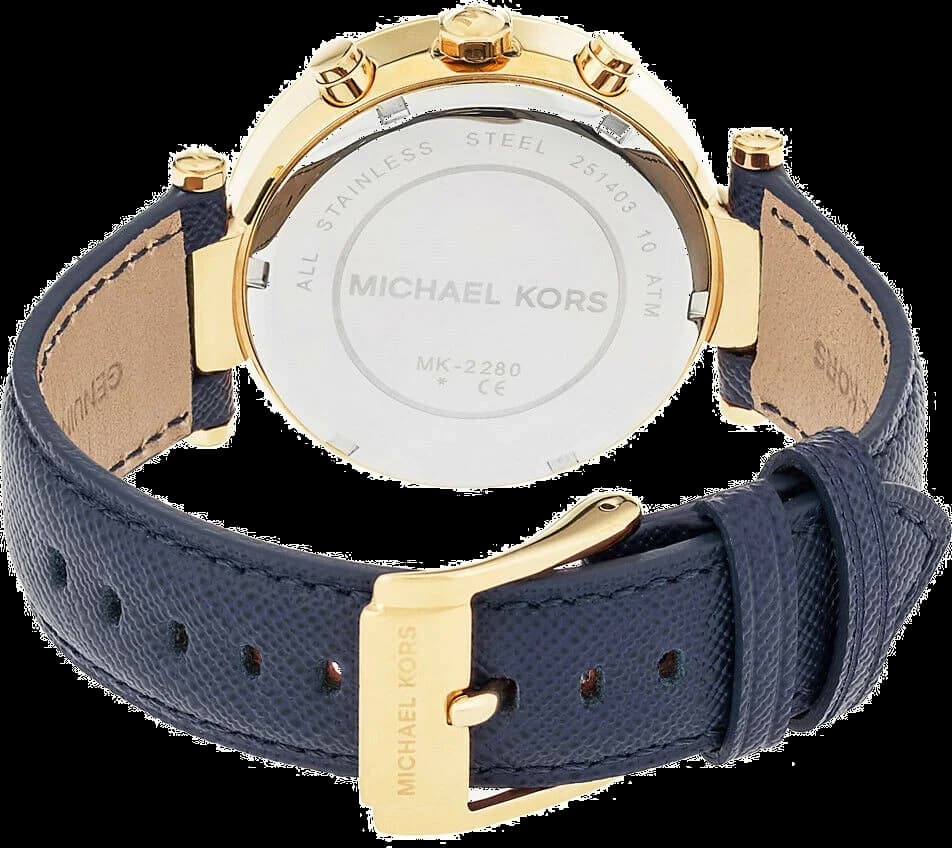 Montre Michael Kors MK2280 Chronographe en Acier Doré et Cuir Bleu Marine vue 3