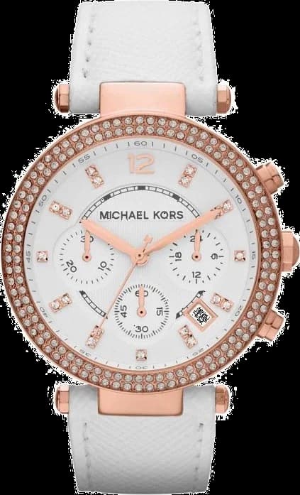 Montre Michael Kors MK2281 Chronographe en Acier Rose Gold et Cuir Blanc