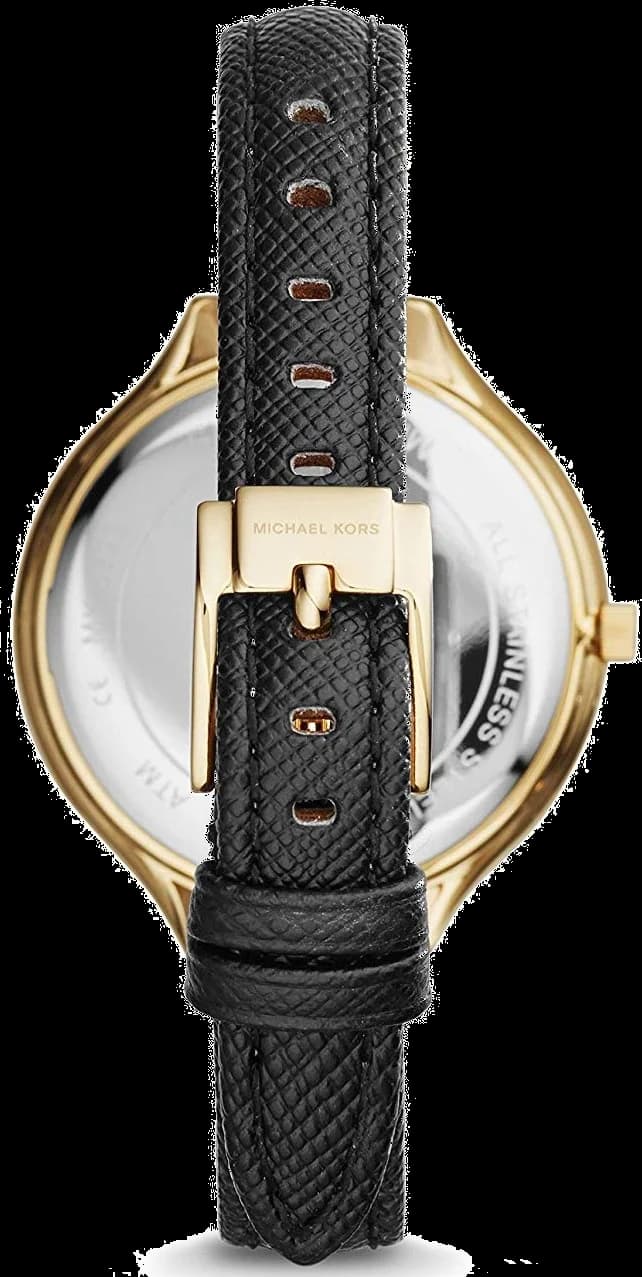 Montre Michael Kors MK2392 Cadran Or et Bracelet Cuir Noir vue 3