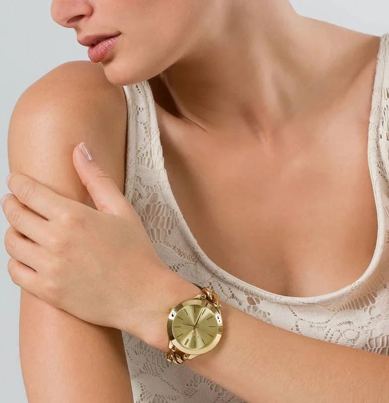 Montre Michael Kors Runway MK3222 Bracelet chaine acier doré or vue 4