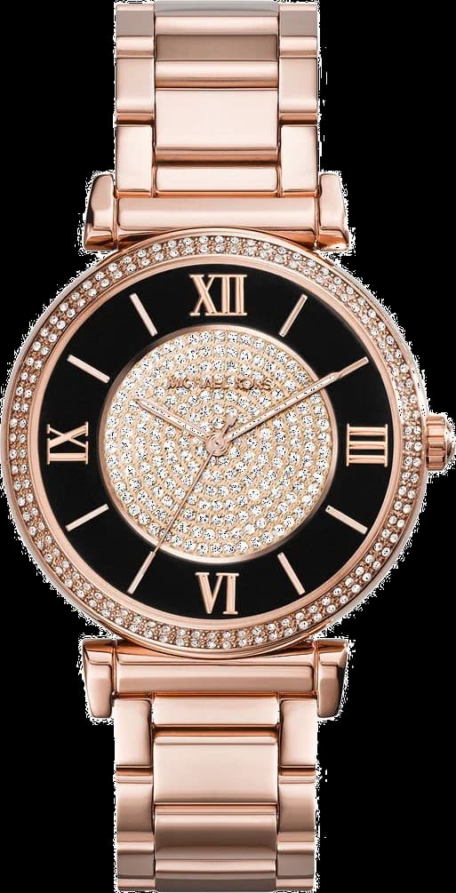 Montre Michael Kors MK3339 Or Rose et Cristaux Cadran Noir