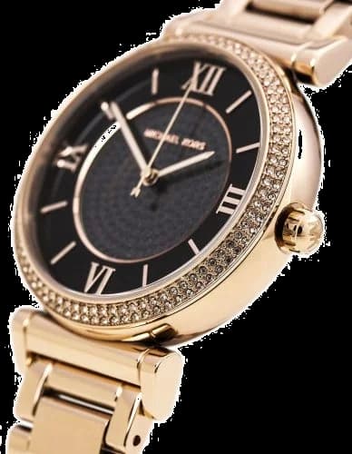 Montre Michael Kors MK3356 Bracelet Acier Doré Rose et Cadran Noir à Cristaux vue 2