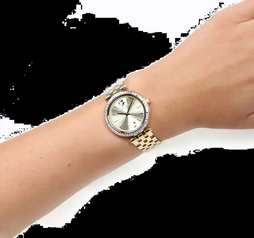 Montre Michael Kors MK3365 en acier doré avec lunette sertie de cristaux vue 5