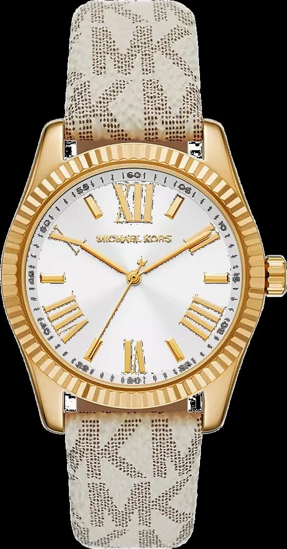 Montre Michael Kors Lexington MK4746 bracelet blanc en cuir avec logo signature MK