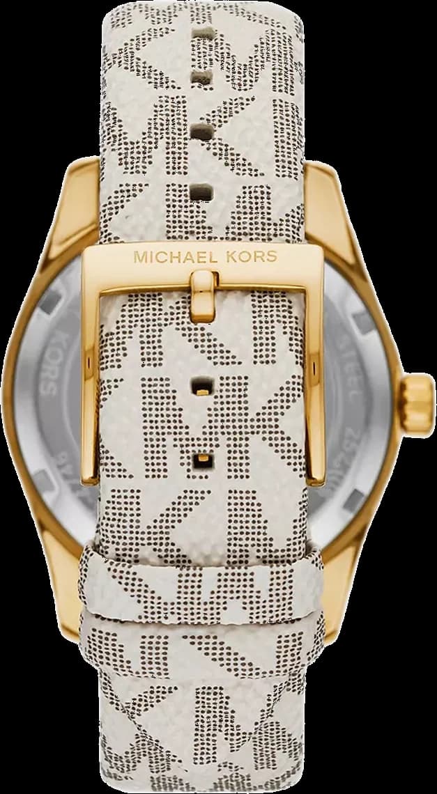 Montre Michael Kors Lexington MK4746 bracelet blanc en cuir avec logo signature MK vue 2