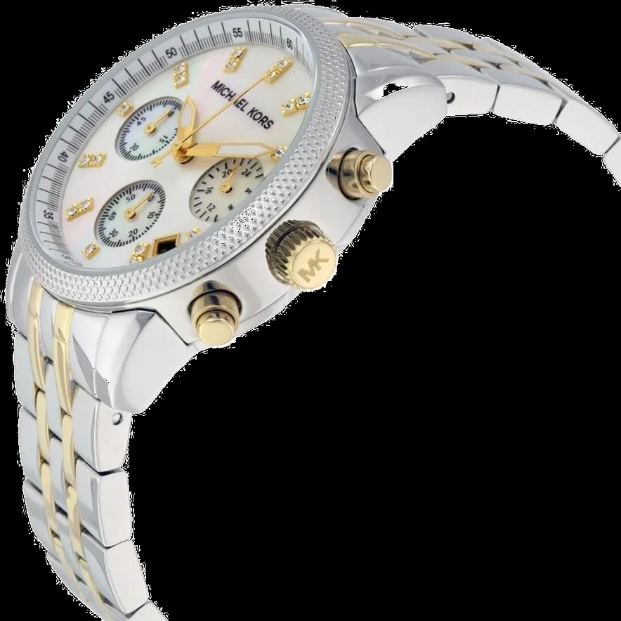 Montre Michael Kors Ritz MK5057 Chronomètre cadran nacre bracelet bi-ton doré argent vue 2