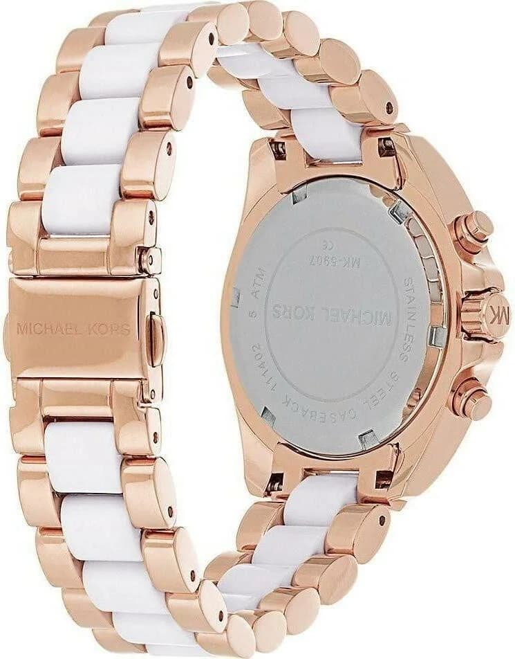Montre Michael Kors MK5907 en Acier Rose Gold et Acétate Blanc