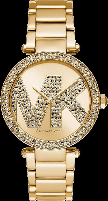 Montre Michael Kors MK6659 Pavé avec logo doré cadran doré et bracelet en acier inoxydable