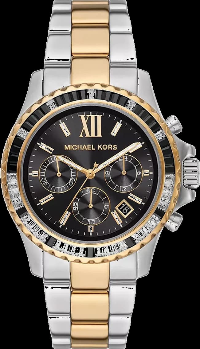 Montre chronographe Michael Kors Everest MK7209 pavée de cristaux bracelet bicolore