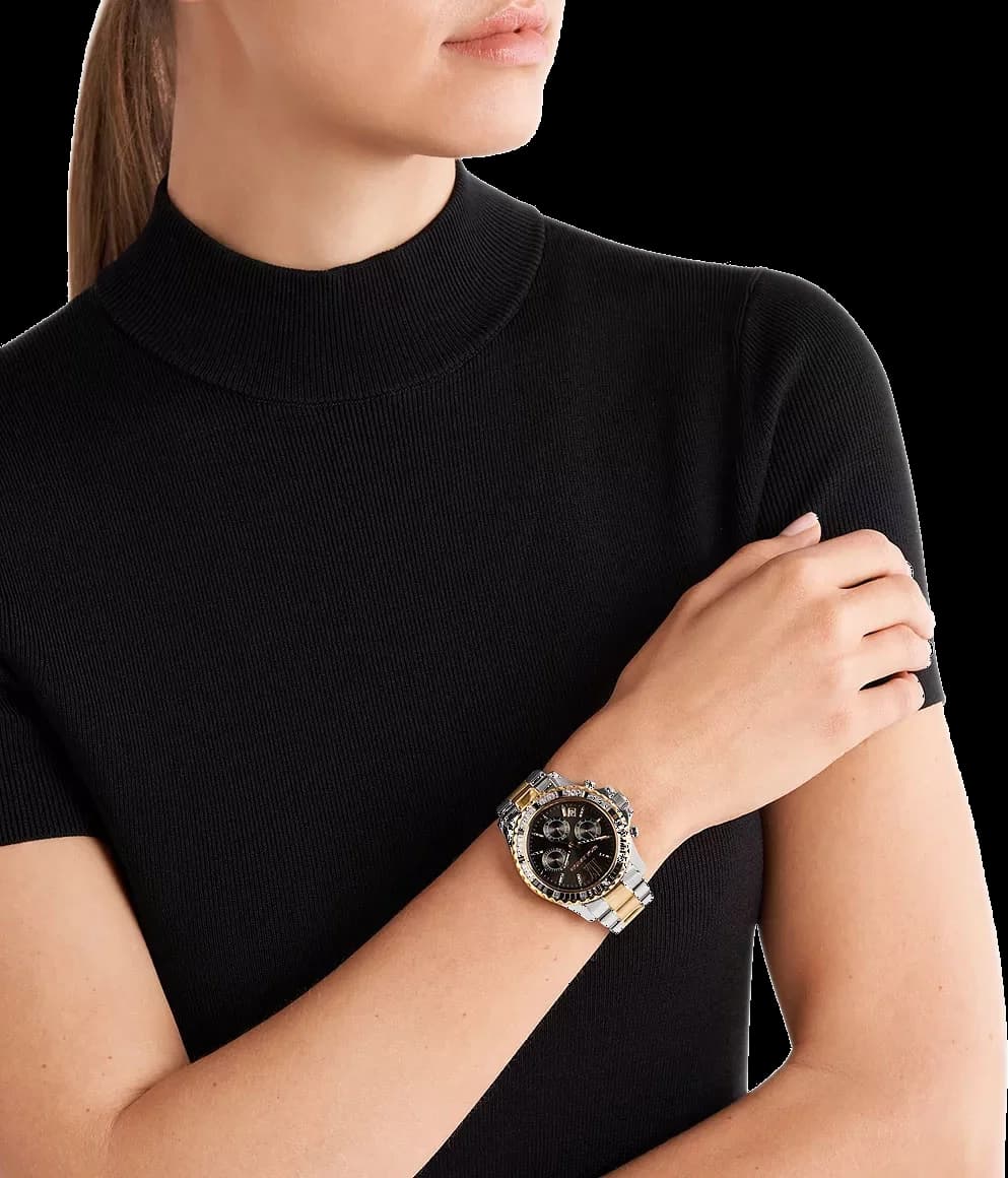 Montre chronographe Michael Kors Everest MK7209 pavée de cristaux bracelet bicolore vue 2