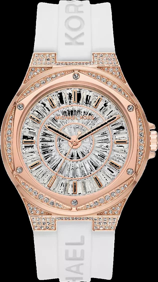 Montre Michael Kors MK7248 Lennox Silicone Blanc et Pavé Ton Or Rose