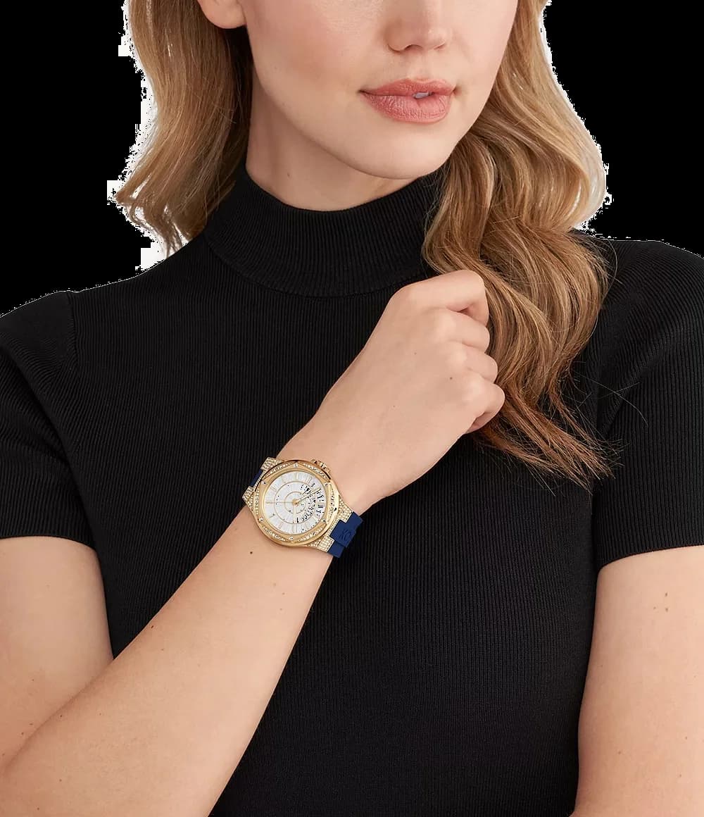 Montre Michael Kors MK7333 en Acier Doré et Bracelet Silicone Bleu vue 4