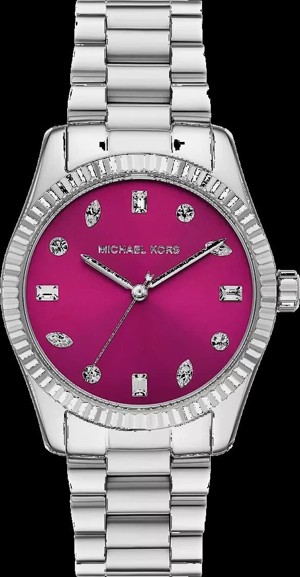 Montre femme Michael Kors Lexington MK7443 Pavé cadran rose vif et bracelet en acier inoxydable argenté
