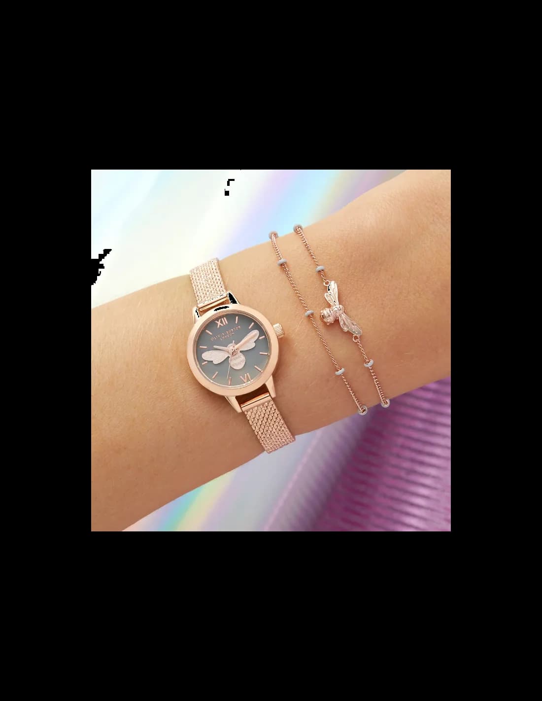 Montre Olivia Burton OB16MC54 Abeille 3D Cadran Gris et Maille Milanaise Argentée vue 4