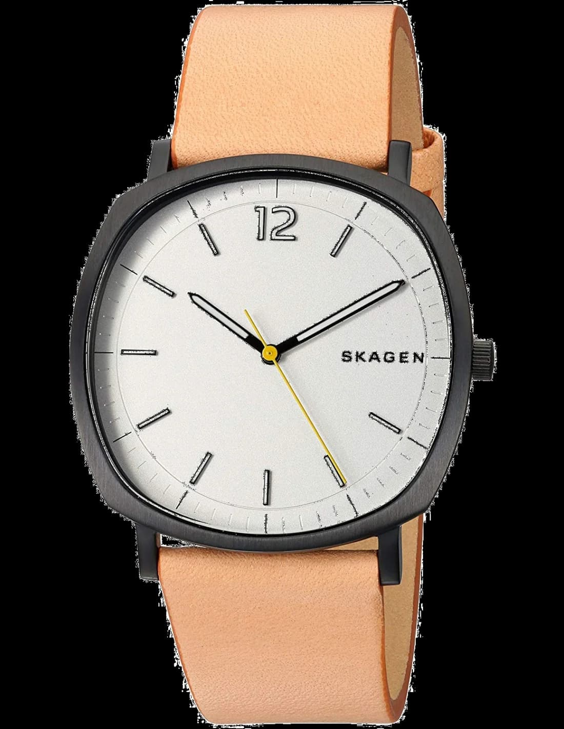 Montre Skagen SKW6379 au Boîtier Coussin et Bracelet en Cuir Noir
