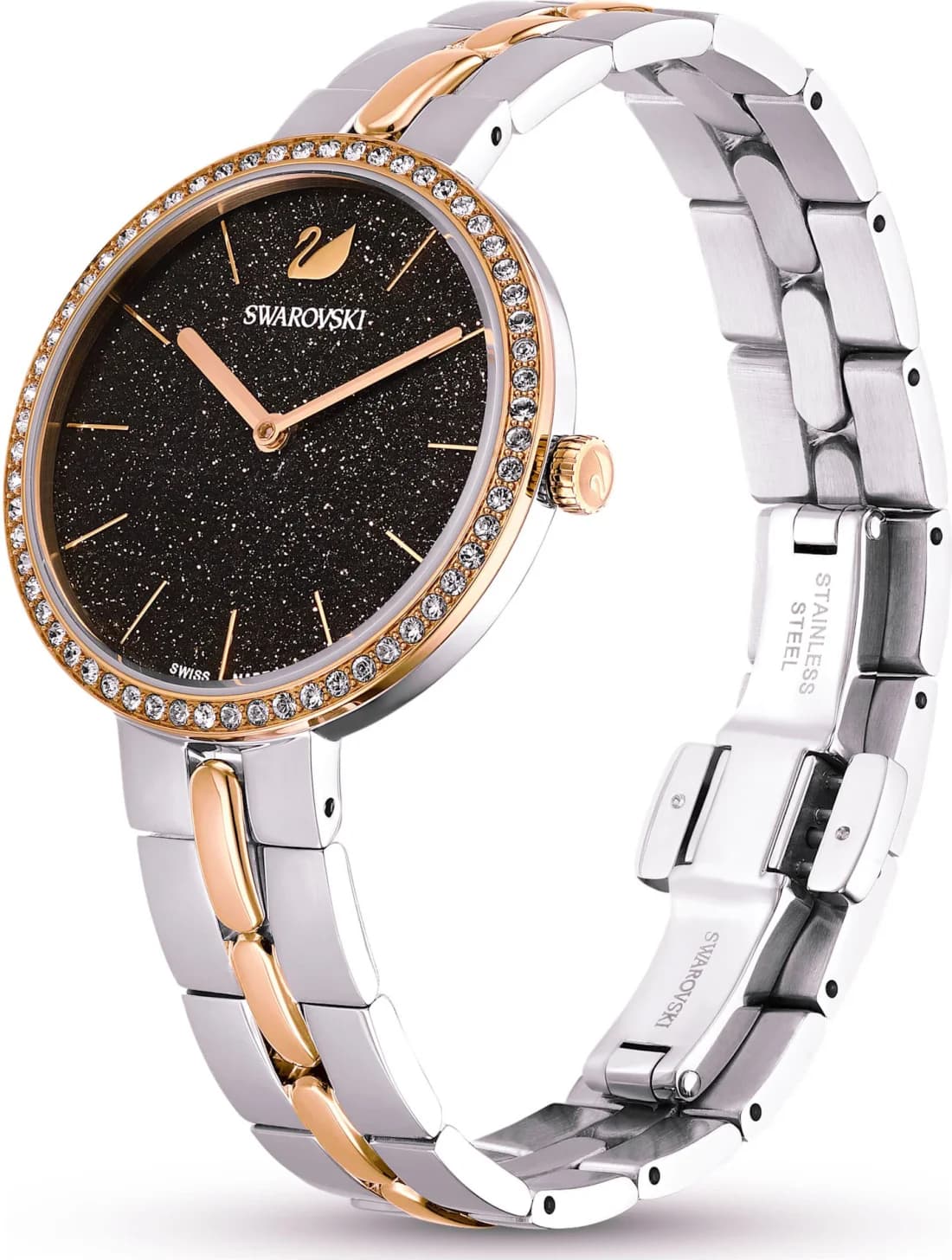 Montre Swarovski 111444 Cosmopolitan Bicolore Cadran Noir Poudre de Diamants vue 2