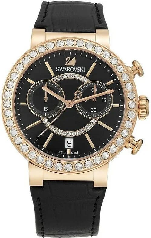 Montre femme Swarovski Citra Sphere Chrono 5055209 avec bracelet en cuir noir vue 2