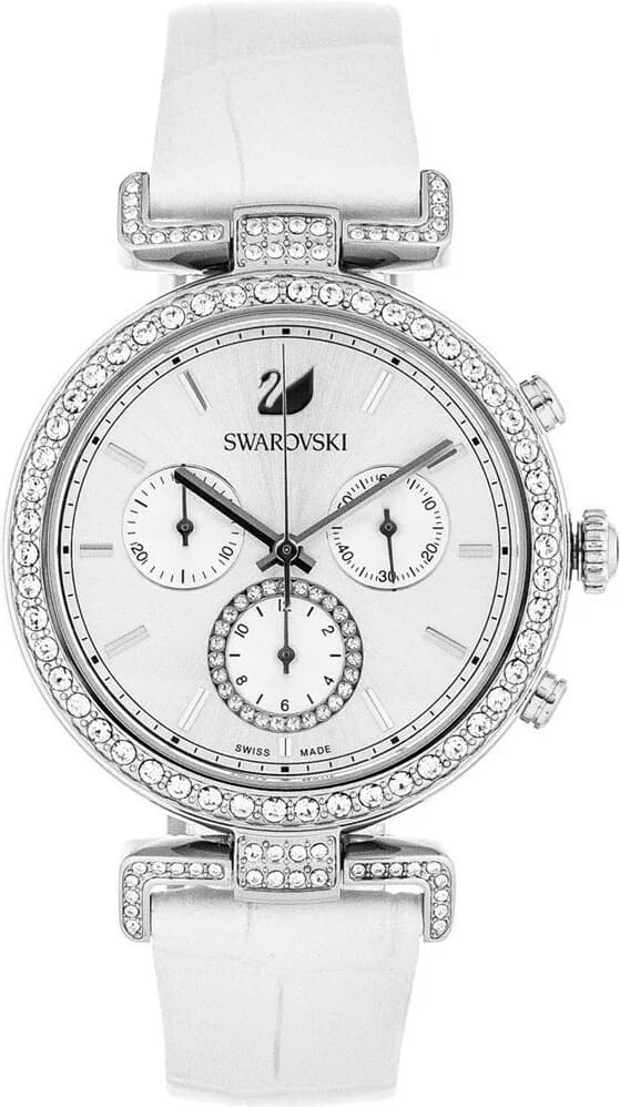 Montre Swarovski 5295346 Chronographe en Cuir Blanc et Cristaux