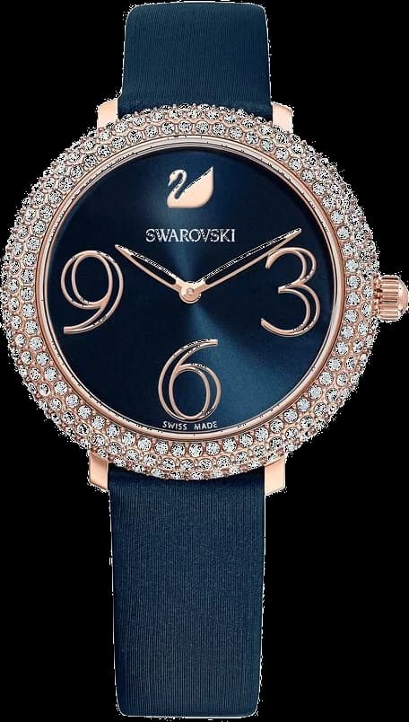Montre Swarovski 5484061 Bracelet en Cuir Satiné Bleu Nuit et Cristaux