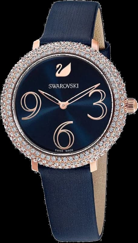 Montre Swarovski 5484061 Bracelet en Cuir Satiné Bleu Nuit et Cristaux vue 3