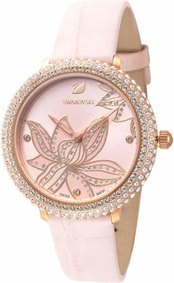 Montre Swarovski 5575217 Cadran Floral et Bracelet Cuir Rose