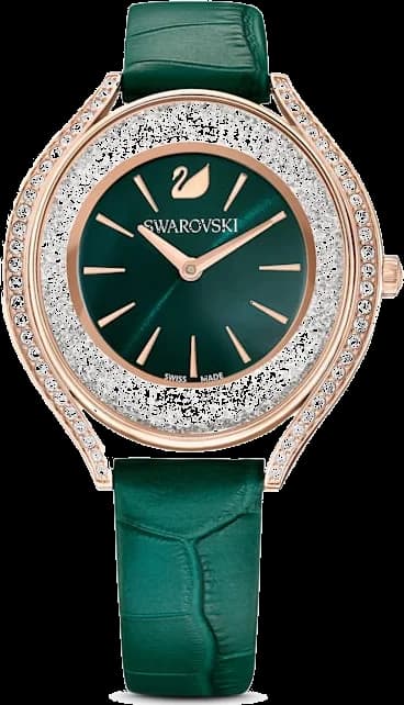 Montre Swarovski 5644078 Bracelet Cuir Vert et Cristaux Scintillants