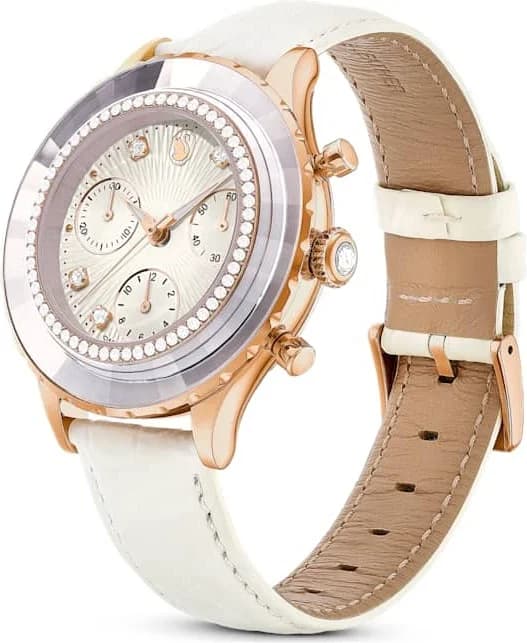 Montre Swarovski 5671150 Octea Chrono Bracelet Cuir Blanc et Cristaux vue 2