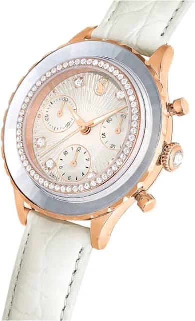 Montre Swarovski 5671150 Octea Chrono Bracelet Cuir Blanc et Cristaux vue 4