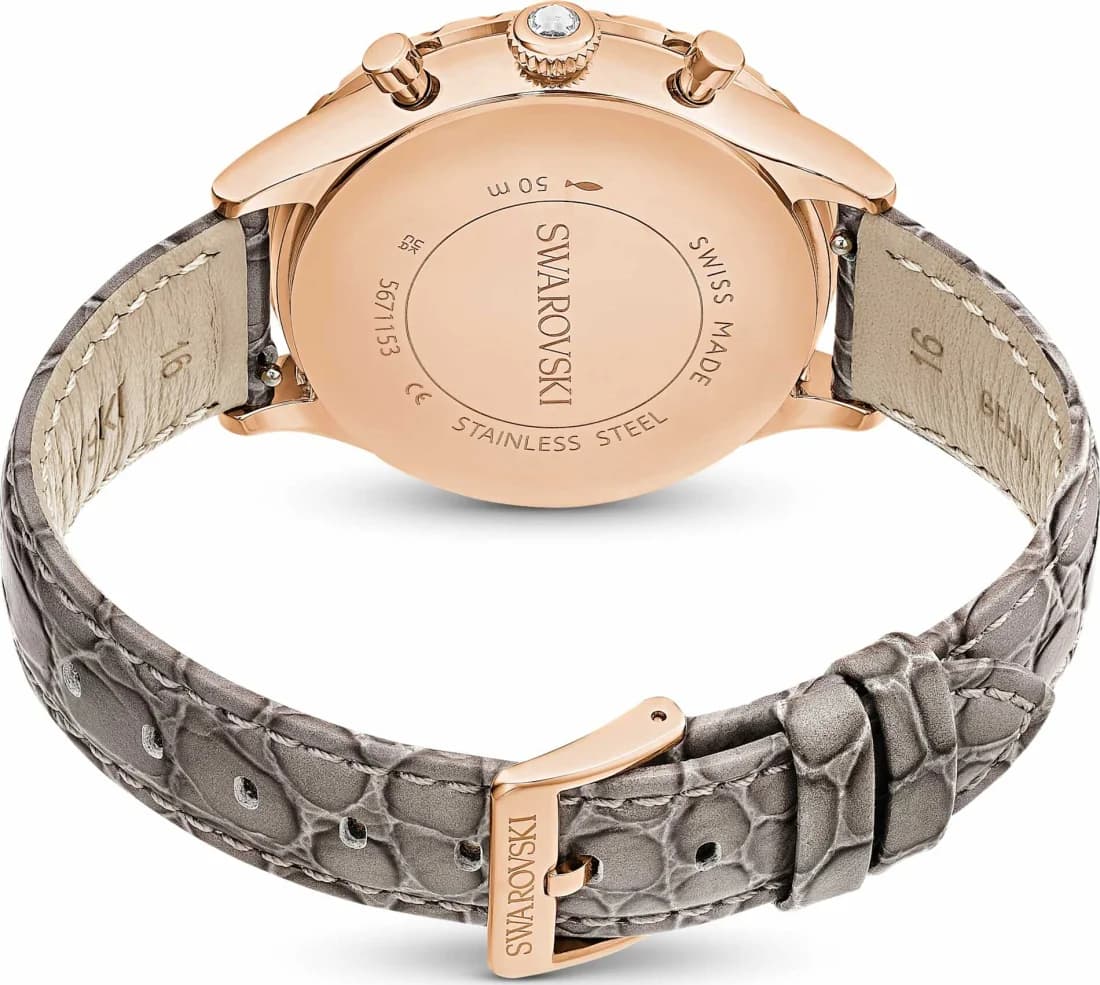 Montre Swarovski Octea Lux Chrono 5671153 bracelet cuir gris finition or rose vue 6
