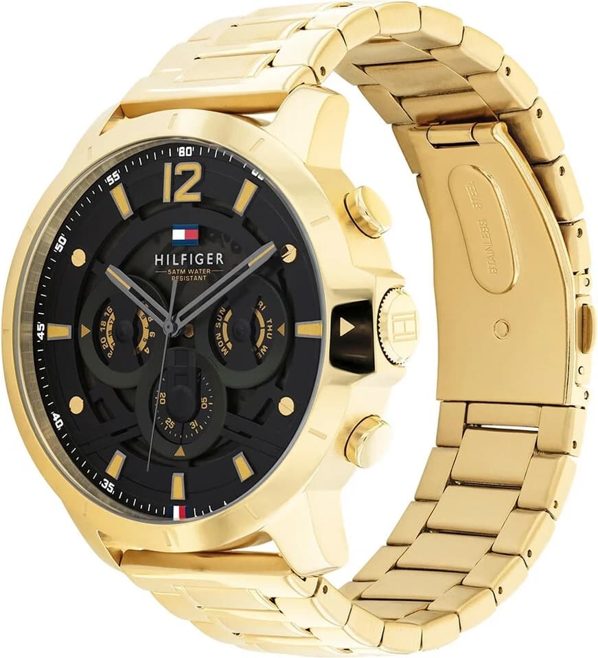 Montre Tommy Hilfiger 1710511 Luca en acier doré cadran champagne multifonctions vue 2