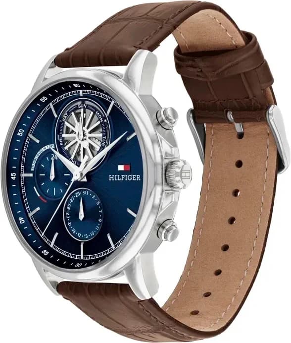 Montre Homme Tommy Hilfiger Stewart 1710629 bracelet cuir marron cadran bleu multifonctions vue 2