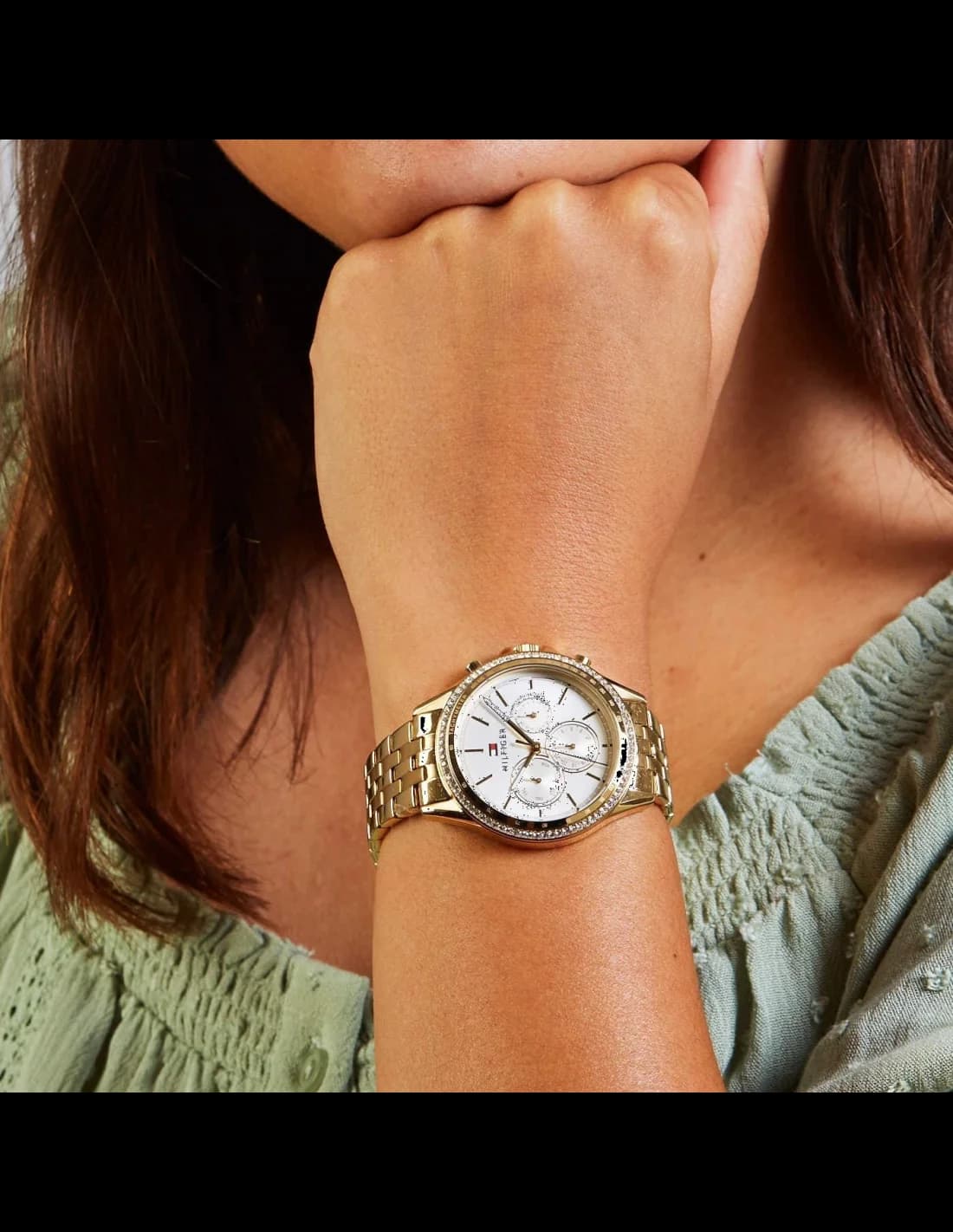 Montre Tommy Hilfiger 1781977 ornée de cristaux en acier or jaune vue 2