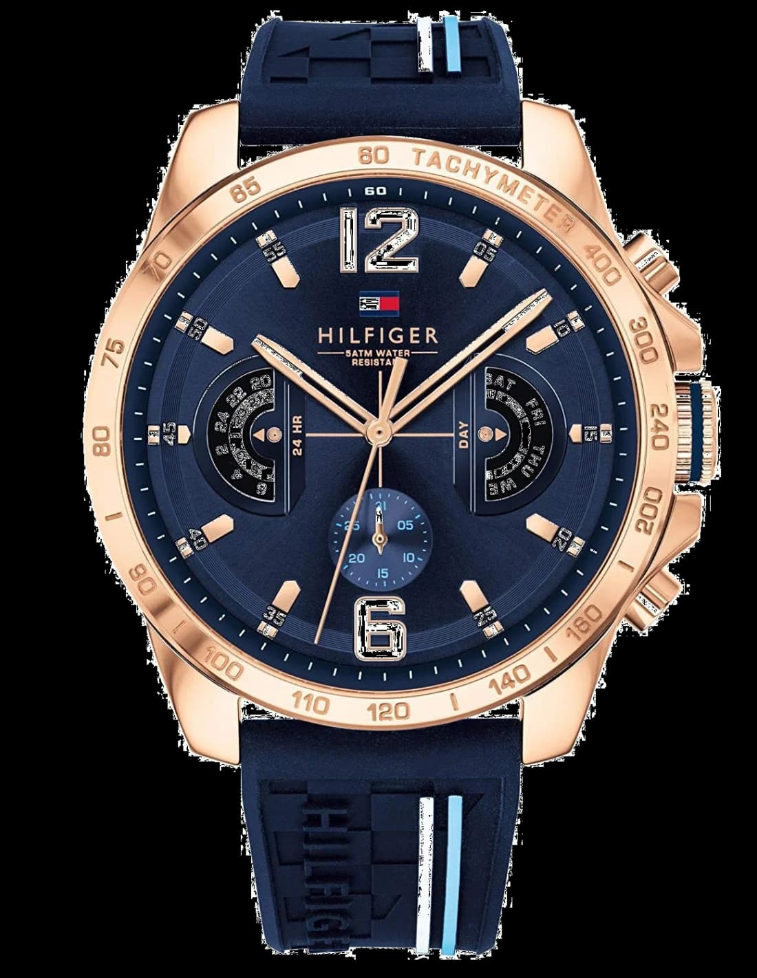 Montre Tommy Hilfiger 1791474 Boîtier Or Rose et Bracelet Silicone Bleu