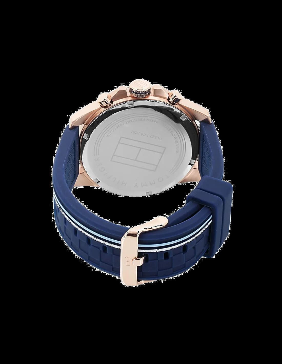 Montre Tommy Hilfiger 1791474 Boîtier Or Rose et Bracelet Silicone Bleu vue 3