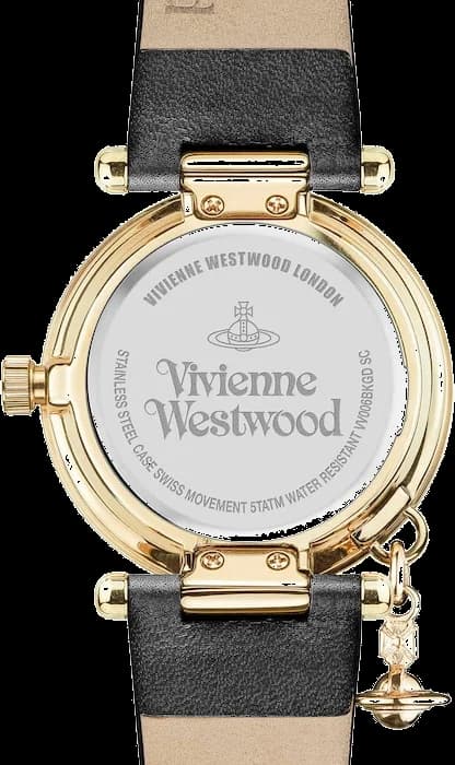 Montre Femme Vivienne Westwood Orb II VV006BKGD bracelet noir en cuir boitier doré vue 2