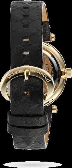 Montre Femme Vivienne Westwood Orb II VV006BKGD bracelet noir en cuir boitier doré vue 3