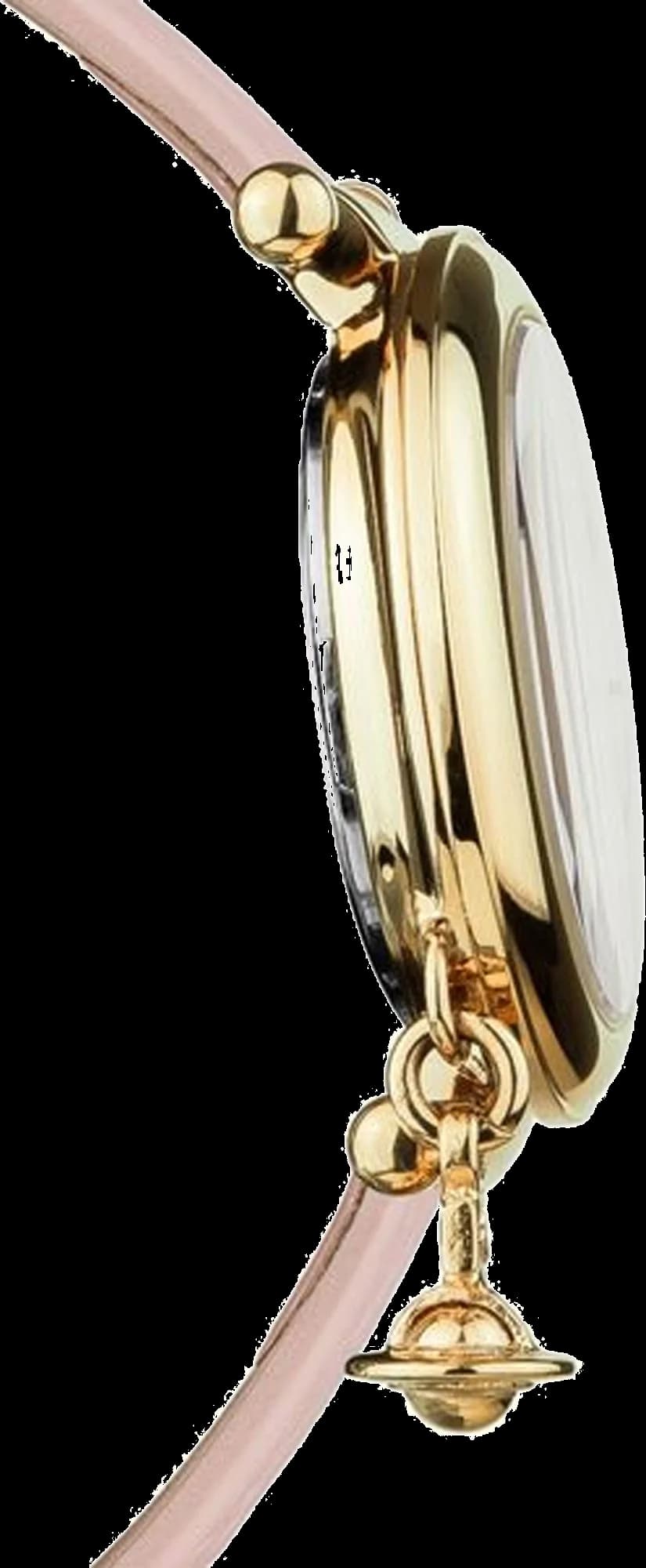 Montre Vivienne Westwood Orb II VV006PKPK bracelet rose en cuir boitier doré jaune vue 2