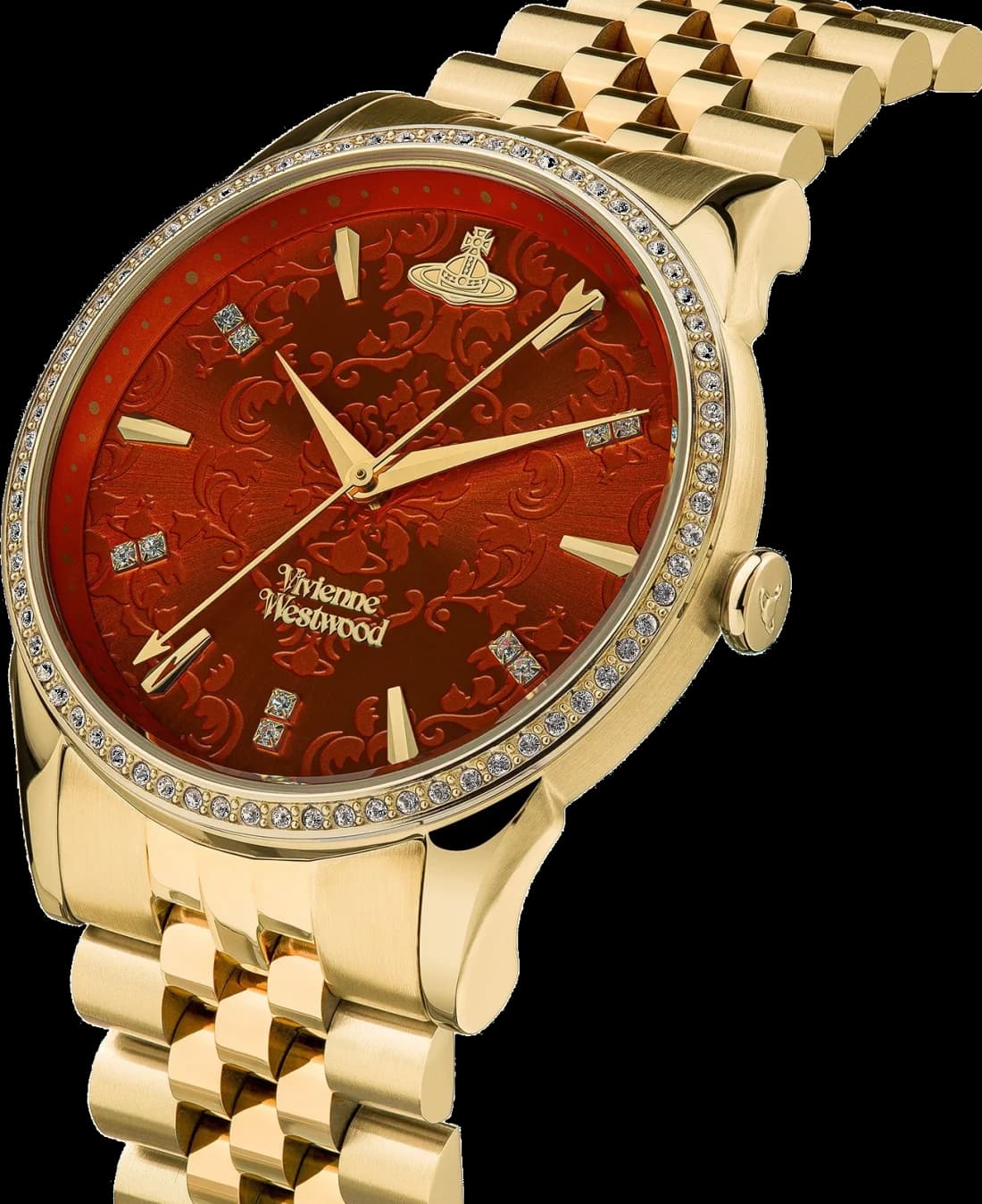 Montre Femme Vivienne Westwood Wallace VV208RDGD bracelet doré en acier cadran rouge vue 2