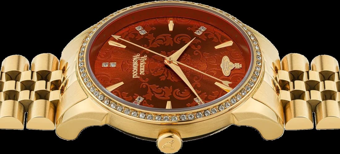 Montre Femme Vivienne Westwood Wallace VV208RDGD bracelet doré en acier cadran rouge vue 3