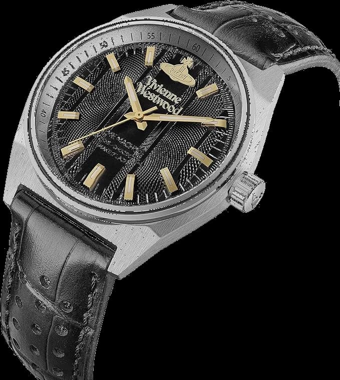 Montre homme Vivienne Westwood Sydenham  VV251BKBK bracelet cuir noir perforé vue 2