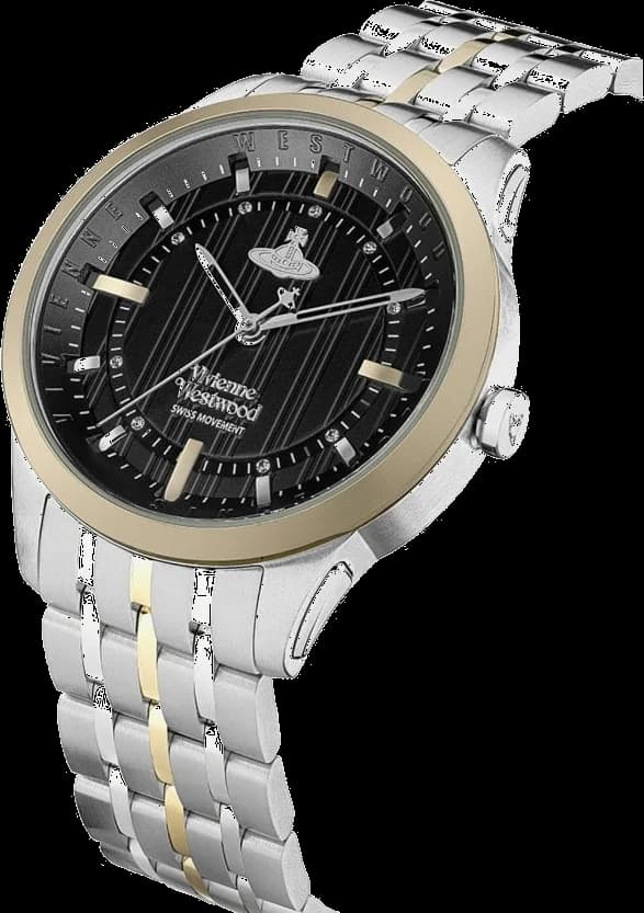 Montre Femme Vivienne Westwood East End VV262BKSG bracelet bicolore en acier cadran noir vue 3