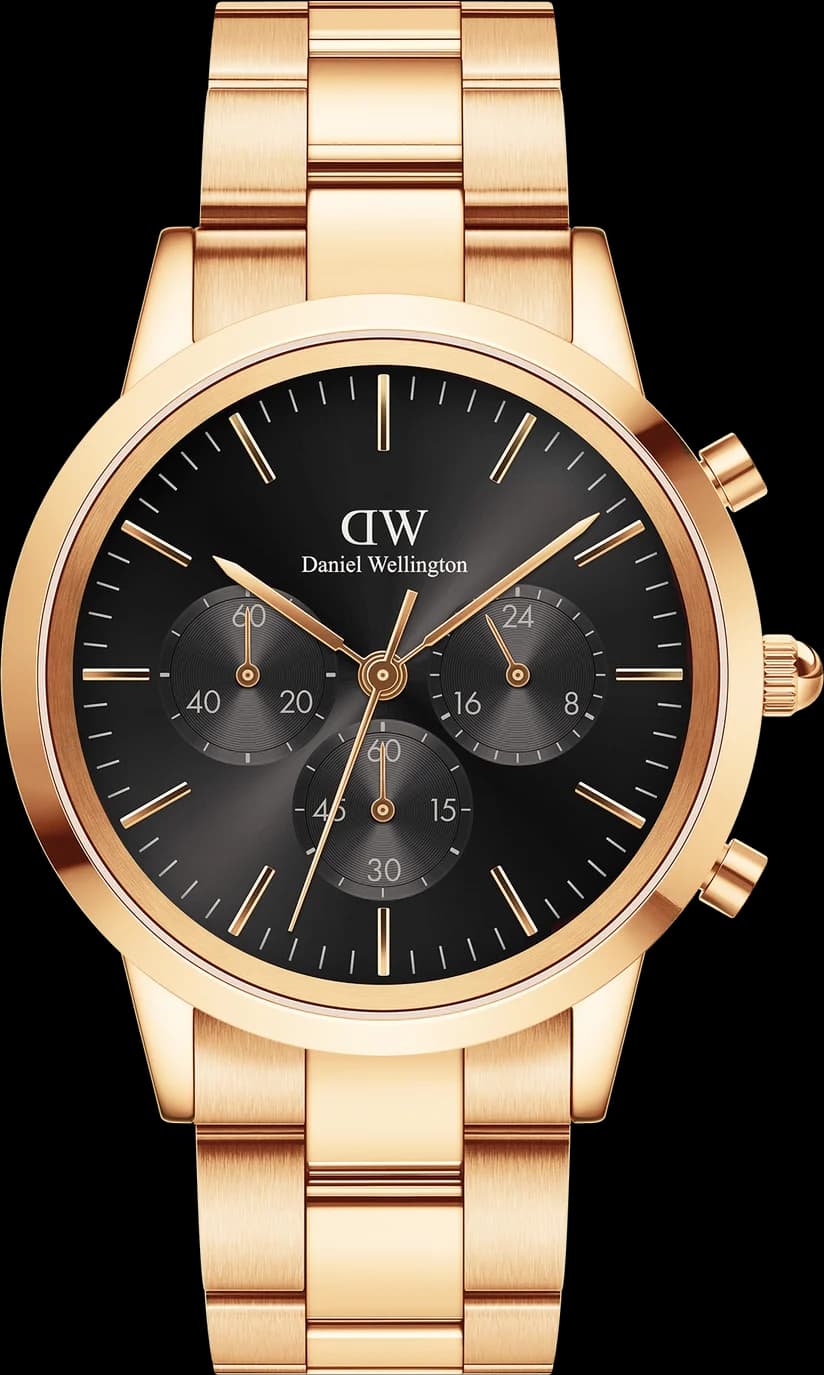 Montre Daniel Wellington Iconic Chronograph Link Onyx G en acier doré rose