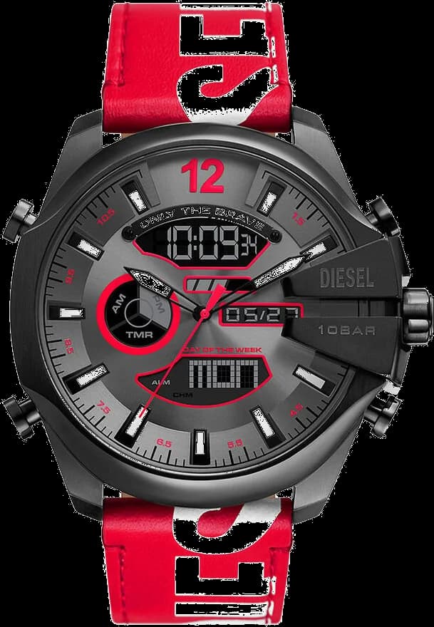 Montre Homme Diesel Mega Chief DZ4647 bracelet en cuir rouge cadran multifonction