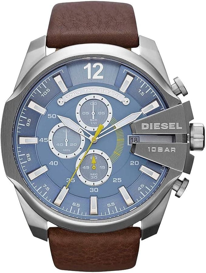 Montre Homme Diesel Mega Chief DZ4281 cadran bleu bracelet cuir marron