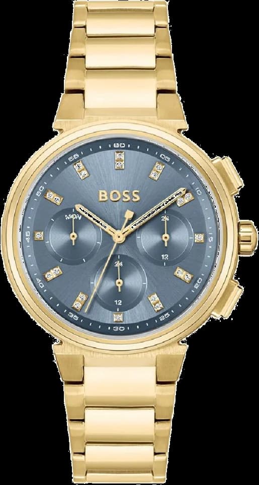 Montre femme Hugo Boss One 1502677 cadran bleu incrusté de cristaux bracelet acier doré