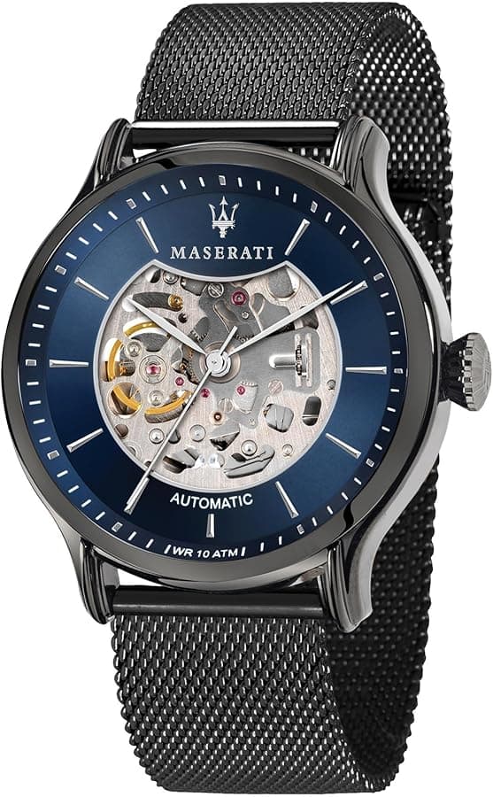 Montre Maserati R8823118002 Automatique Squelette en Acier Noir et Maille Milanaise