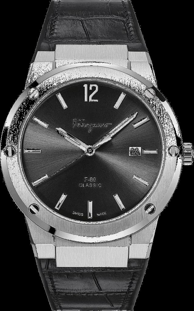 Montre Salvatore Ferragamo SFDT00219 F-80 Slim Cuir Crocodile Noir 42mm
