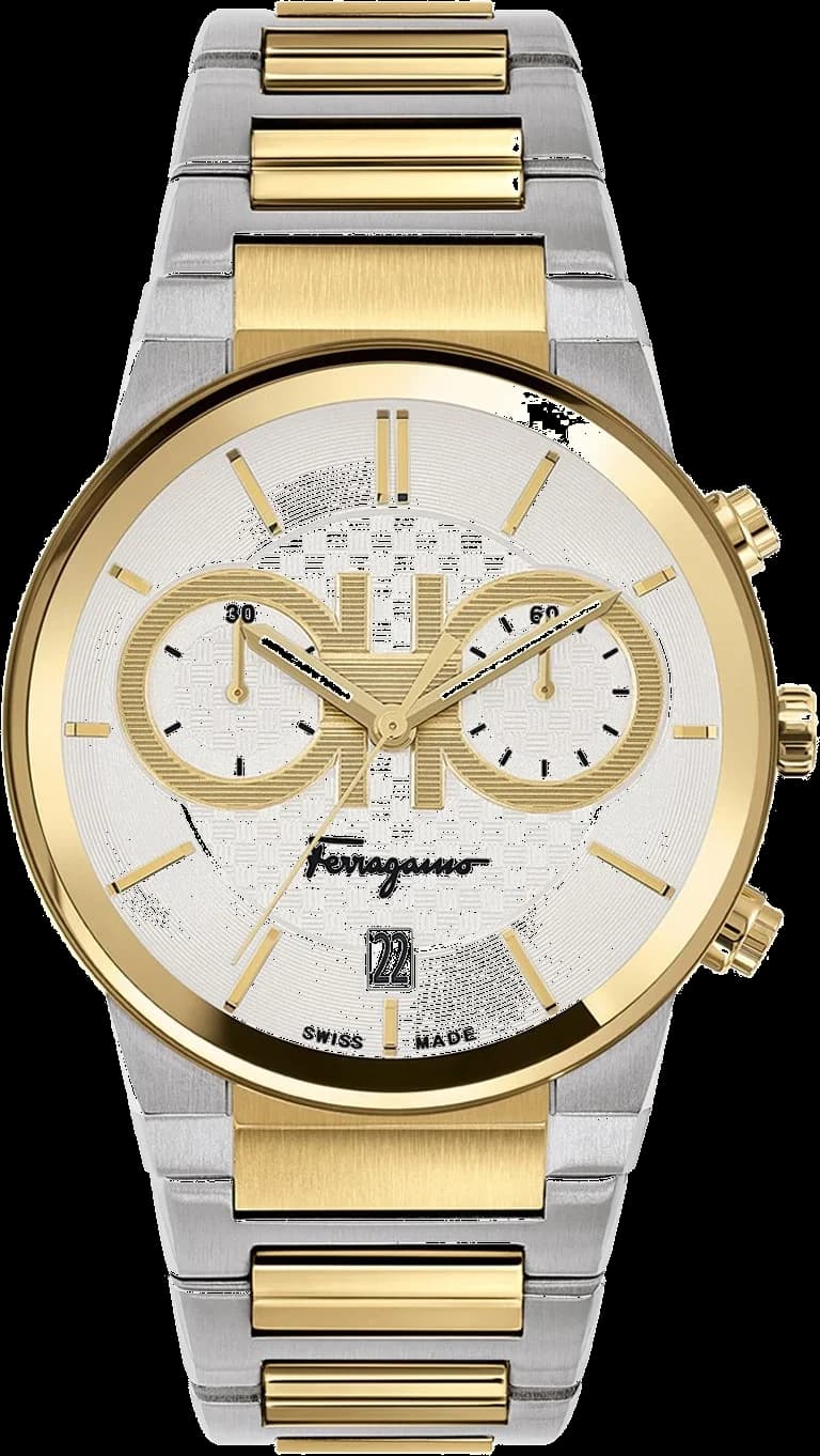 Montre Salvatore Ferragamo SFME00821 Chronographe Acier Bicolore et Cadran Argenté