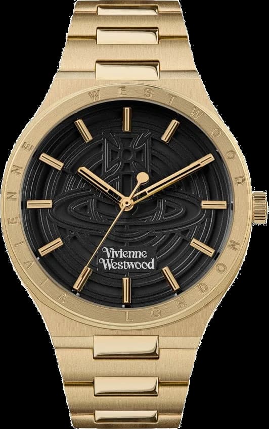 Montre Vivienne Westwood Eltham VV249BKGD bracelet doré en acier cadran noir